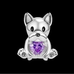 New dog & purple heart stone pandora style charm